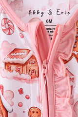 Gingerbread house ruffle bamboo pajmas zipper romper