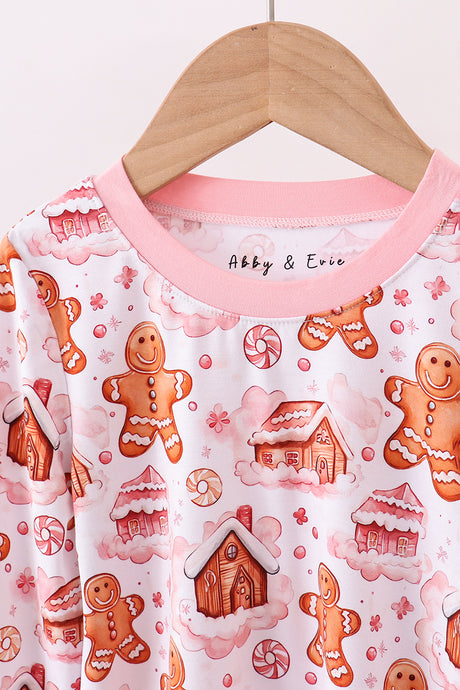 Pink gingerbread house bamboo pajmas romper