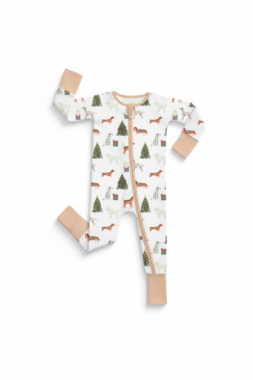 Christmas tree animal bamboo pajamas zipper romper