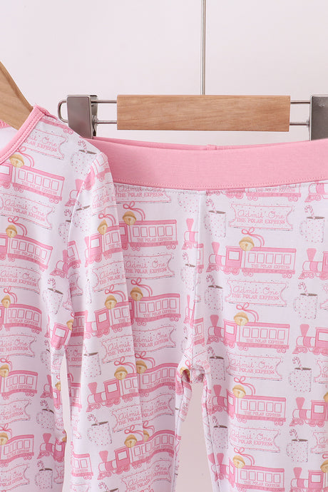 Pink train bamboo pajamas set