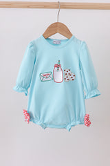 Blue cookie milk santa applique bow bubble