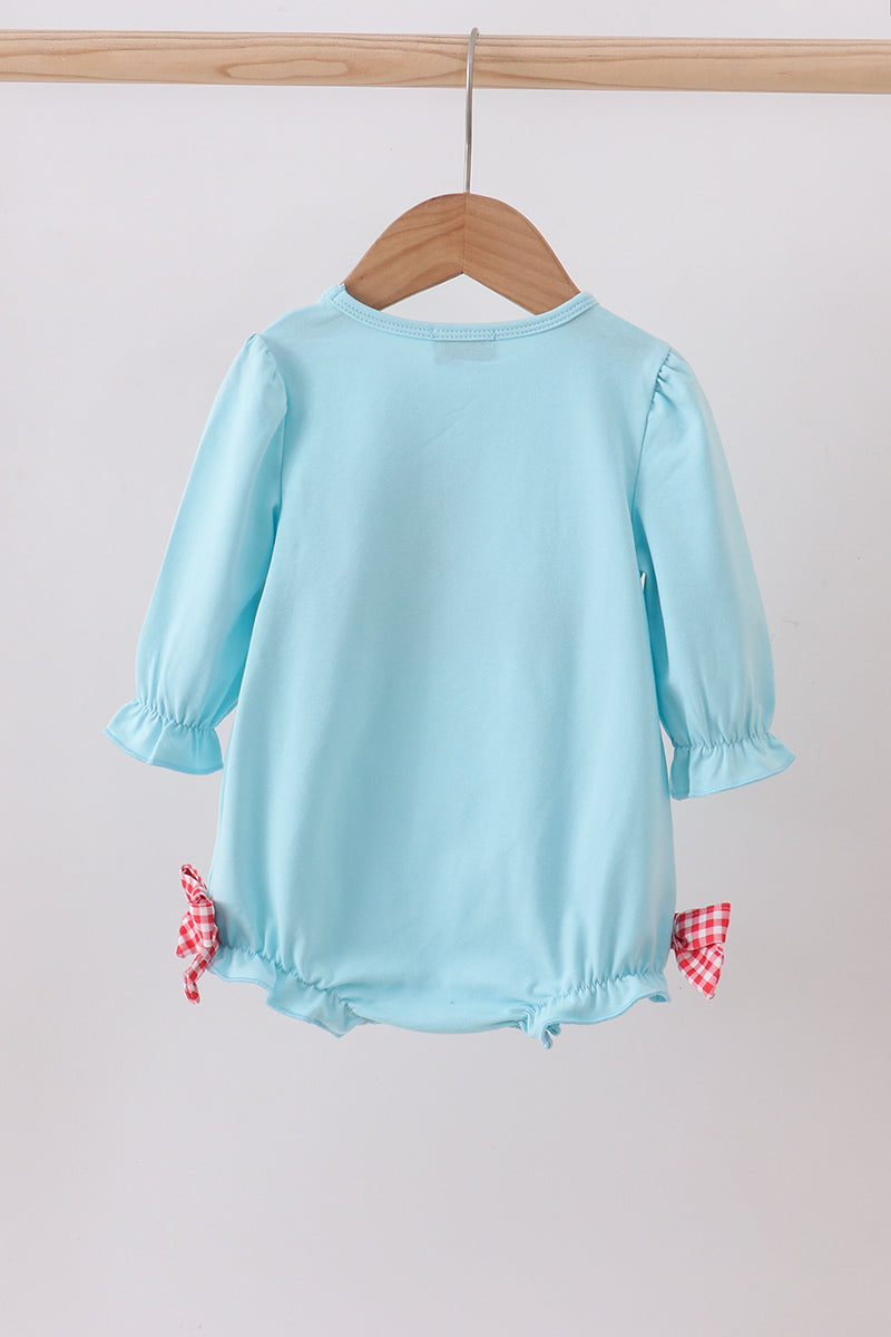Blue cookie milk santa applique bow bubble