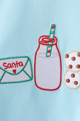 Blue cookie milk santa applique boy top