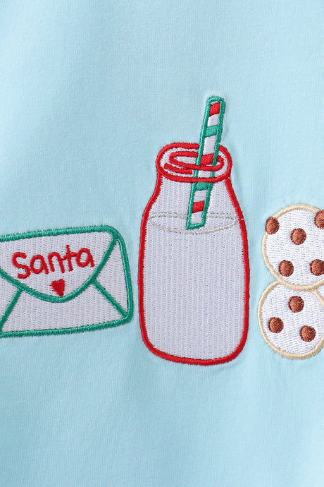 Blue cookie milk santa applique boy top