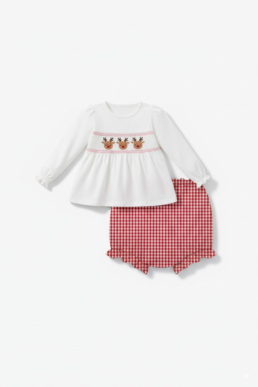 White deer embroidery bloomer set