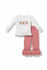 White deer embroidery ruffle pants set