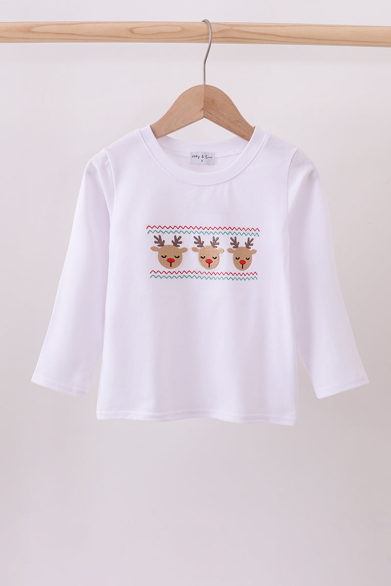White deer embroidery top