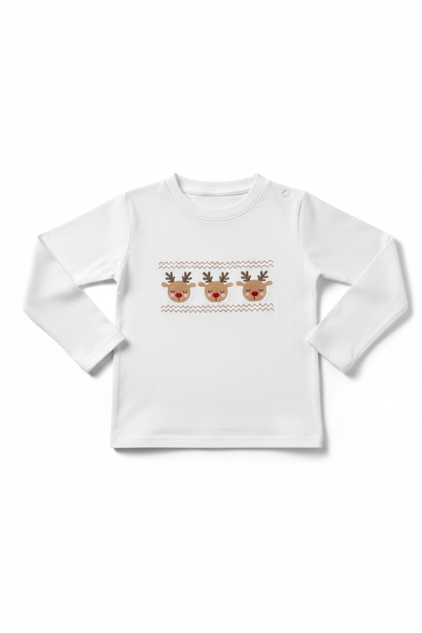 White deer embroidery top