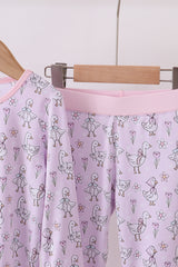 Pink floral bow duck bamboo pajamas set