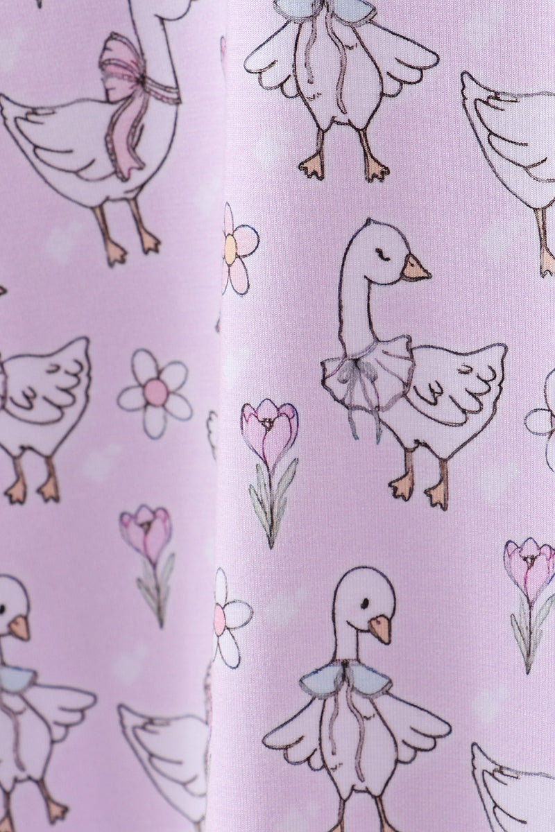 Pink floral bow duck bamboo pajamas set