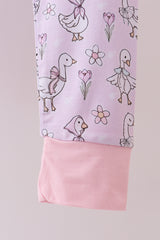 Pink floral bow duck bamboo pajamas set