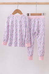 Pink floral bow duck bamboo pajamas set