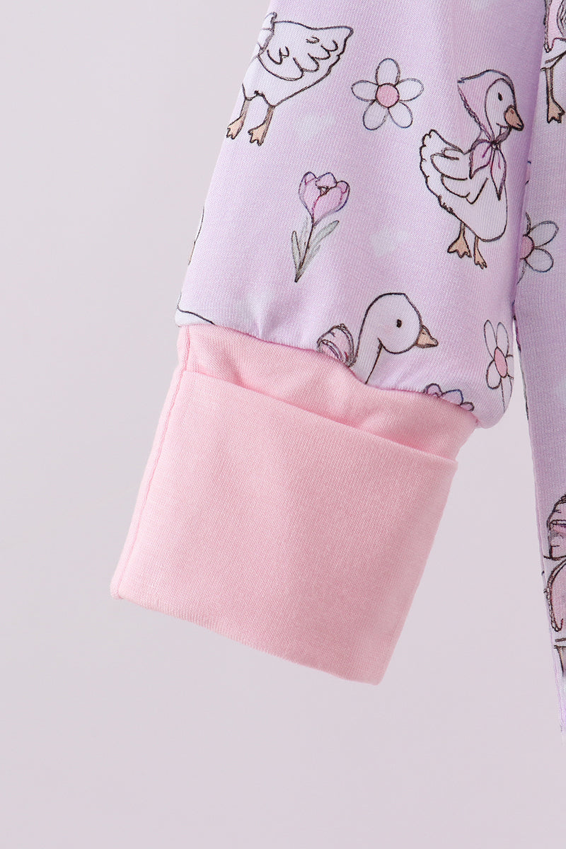Pink floral bow duck bamboo pajamas set