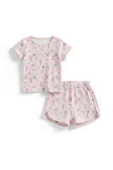 Pink floral bow duck bamboo pajamas shorts set