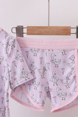Pink floral bow duck bamboo pajamas shorts set
