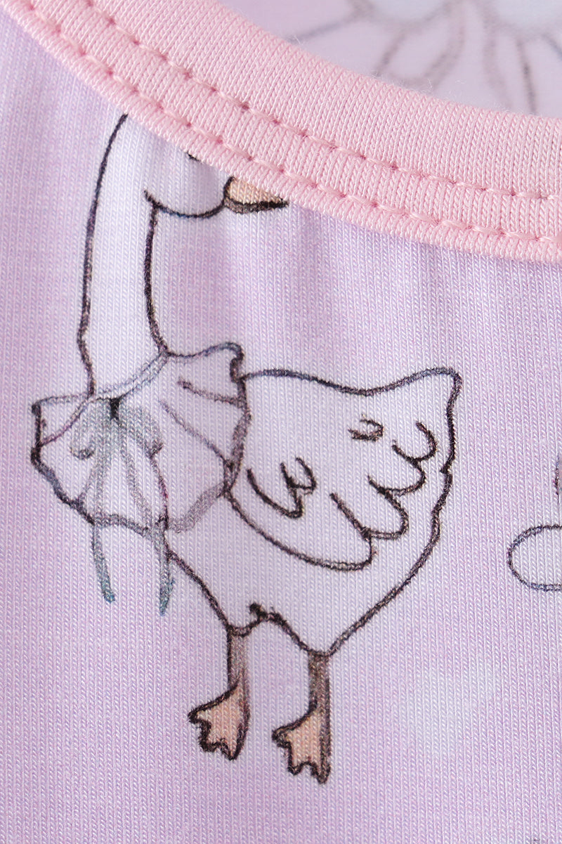 Pink floral bow duck bamboo pajamas shorts set