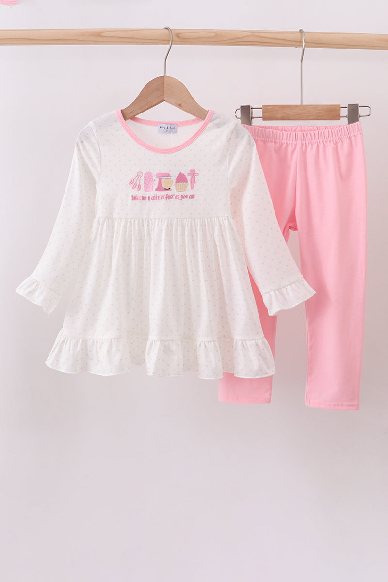 Bake me a cake as fast as you can embroidery ruffle pants set