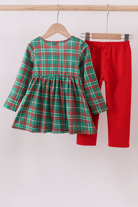Forest bow lace plaid pants set