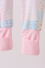 Pink floral checkered bamboo pajamas zipper romper