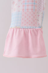 Pink floral checkered bamboo pajamas ruffle pants set