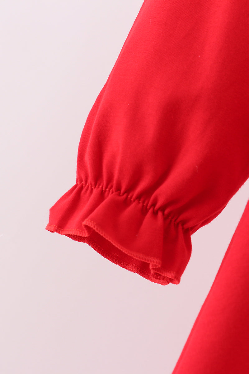 Red santa claus biscuit milk applique ruffle dress