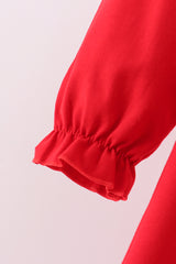 Red santa claus biscuit milk applique ruffle dress
