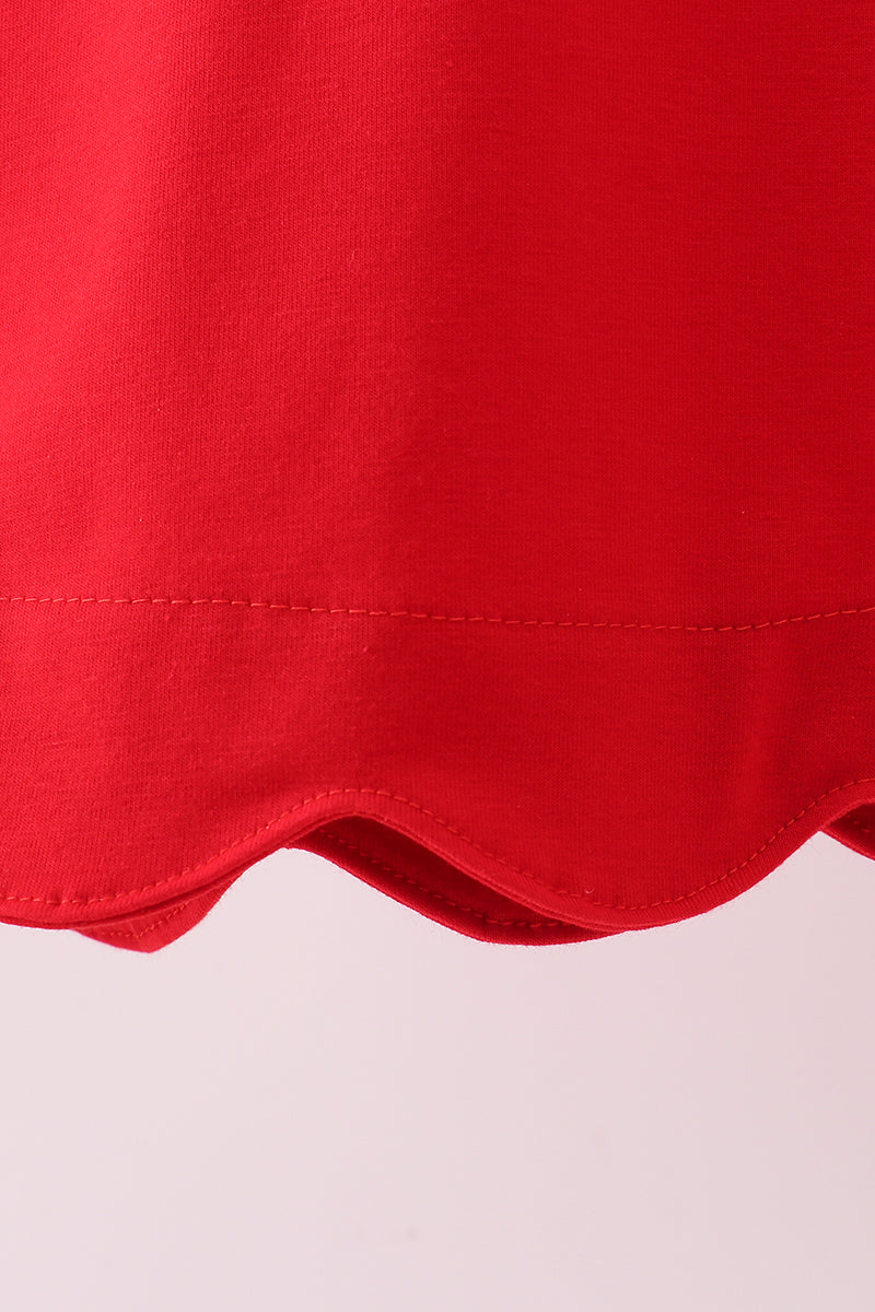 Red santa claus biscuit milk applique ruffle dress