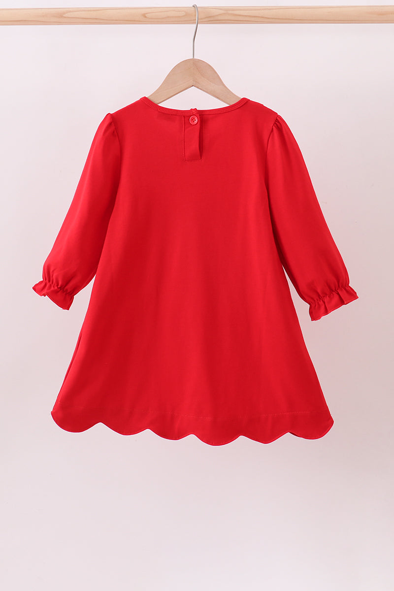 Red santa claus biscuit milk applique ruffle dress