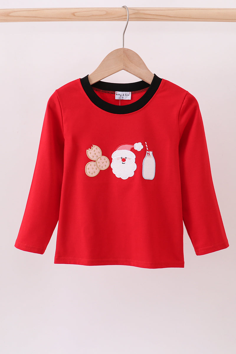 Red santa claus biscuit milk applique top