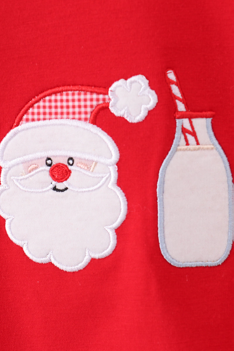 Red santa claus biscuit milk applique top