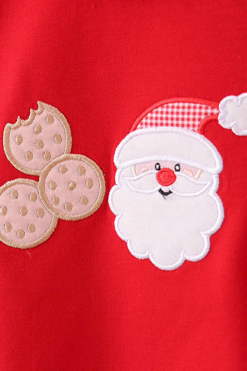 Red santa claus biscuit milk applique ruffle pants set