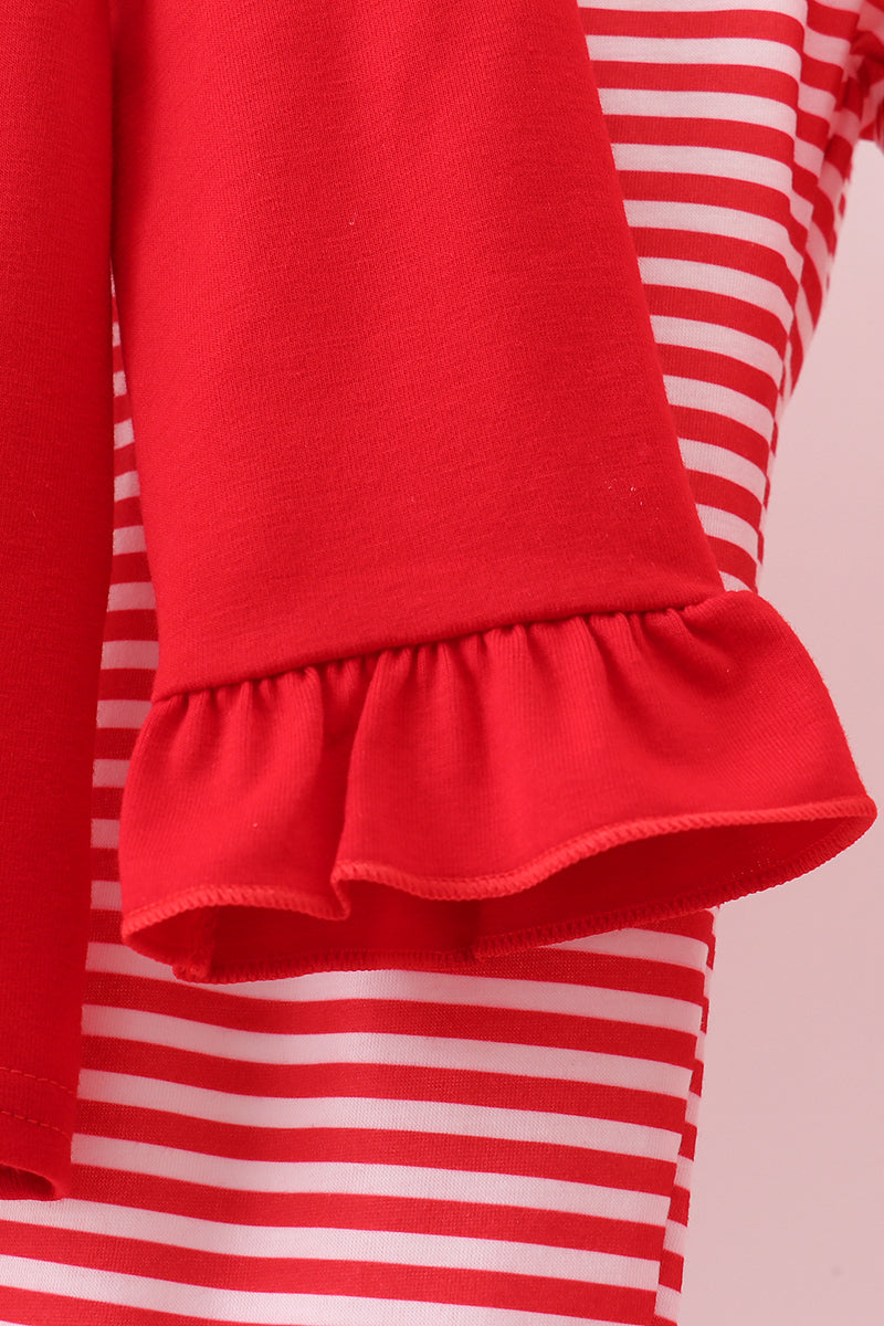Red santa claus biscuit milk applique ruffle pants set