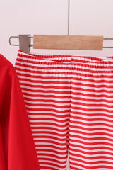 Red santa claus biscuit milk applique stripe pants set