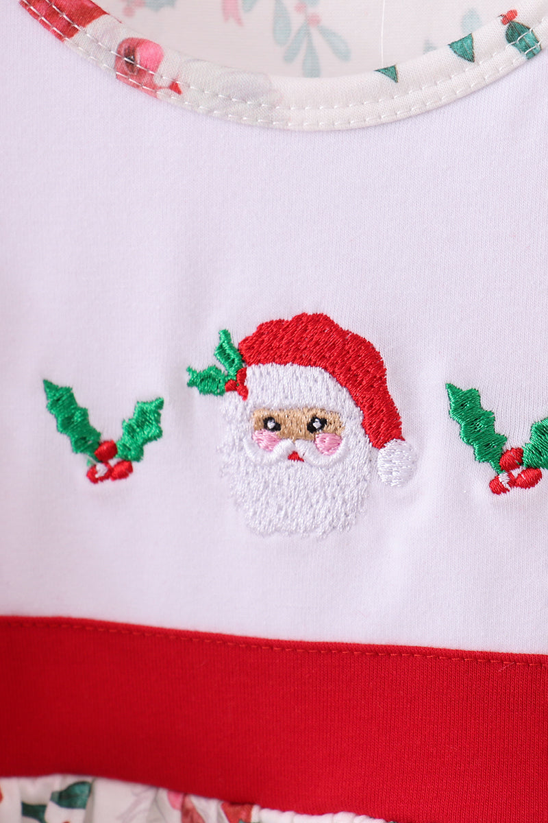 Red santa claus embroidery ruffle dress