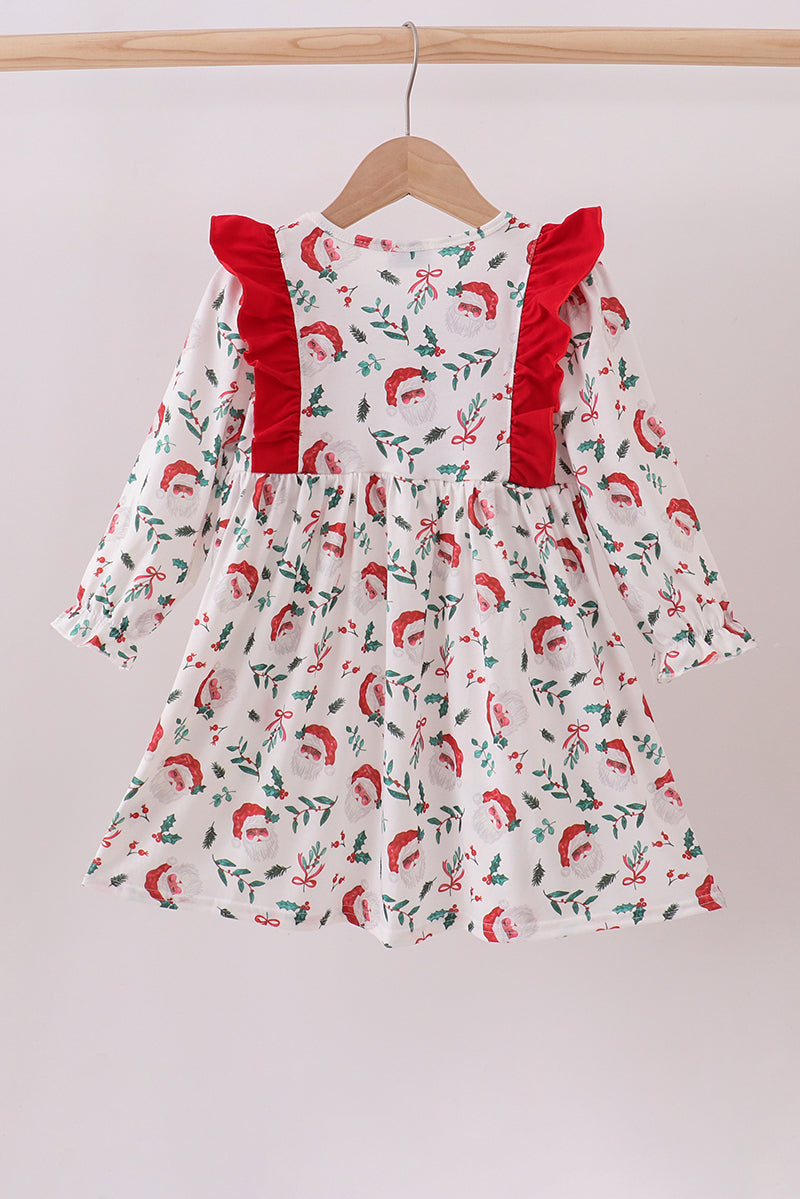 Red santa claus embroidery ruffle dress