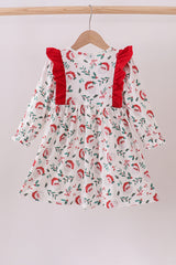 Red santa claus embroidery ruffle dress