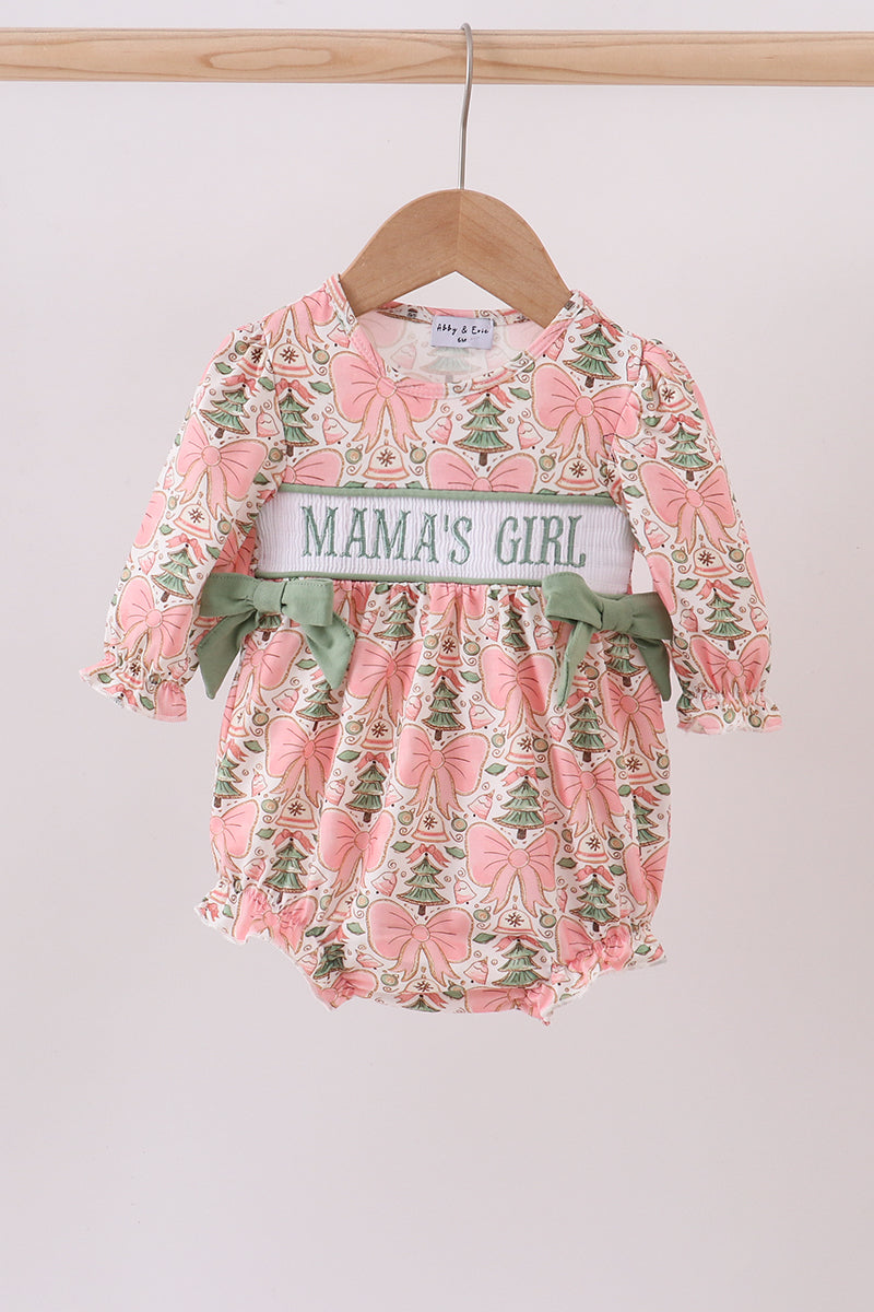 Green christmas tree MAMA'S GIRL smocked bow bubble