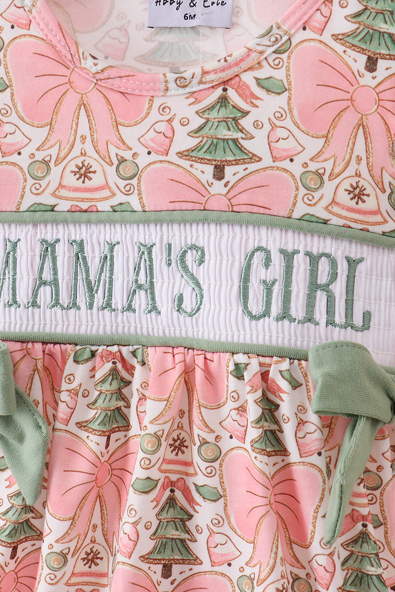 Green christmas tree MAMA'S GIRL smocked bow bubble