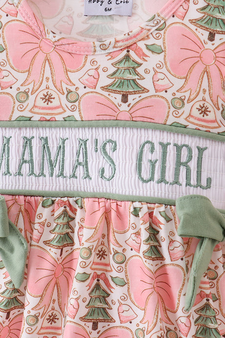Green christmas tree MAMA'S GIRL smocked bow bubble