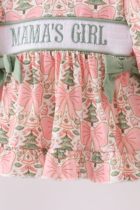 Green Christmas tree MAMA'S GIRL smocked bloomer set