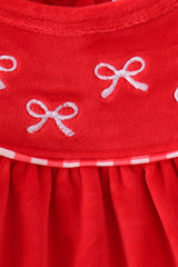 Red bow embroidery velvet bloomer set