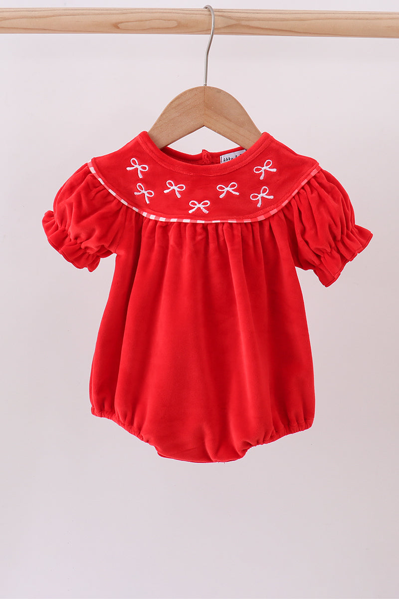 Red bow embroidery velvet bubble