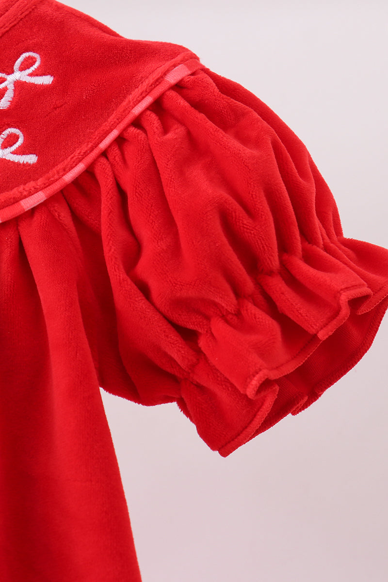Red bow embroidery velvet bubble