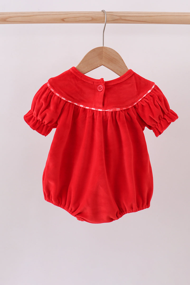 Red bow embroidery velvet bubble