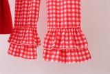 Red bow embroidery velvet ruffle pants set