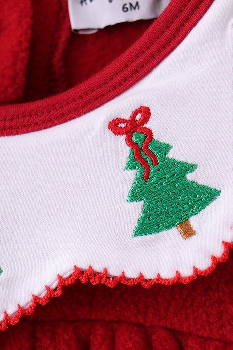 Red christmas tree embroidery fleece bubble