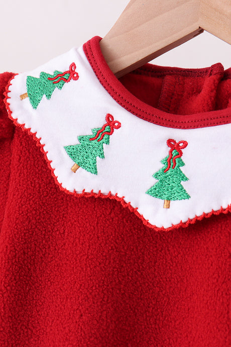 Red christmas tree embroidery fleece bloomer set