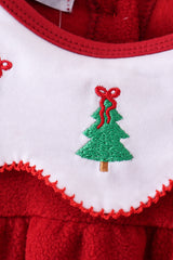 Red christmas tree embroidery fleece dress