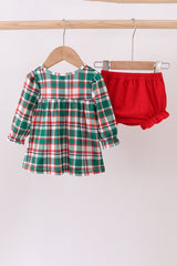 Green plaid ruffle bloomer set