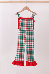 Green plaid ruffle jumpsuit